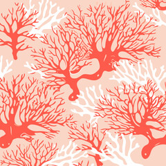 Coral textures pattern, background, hand-drawn cartoon flat art Illustrations in minimalist vector style