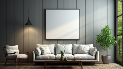 Mock up poster frame close up on wall Living Room , Mockups Design 3D, HD