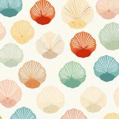 Fototapeta na wymiar Seashell patterns pattern, background, hand-drawn cartoon flat art Illustrations in minimalist vector style