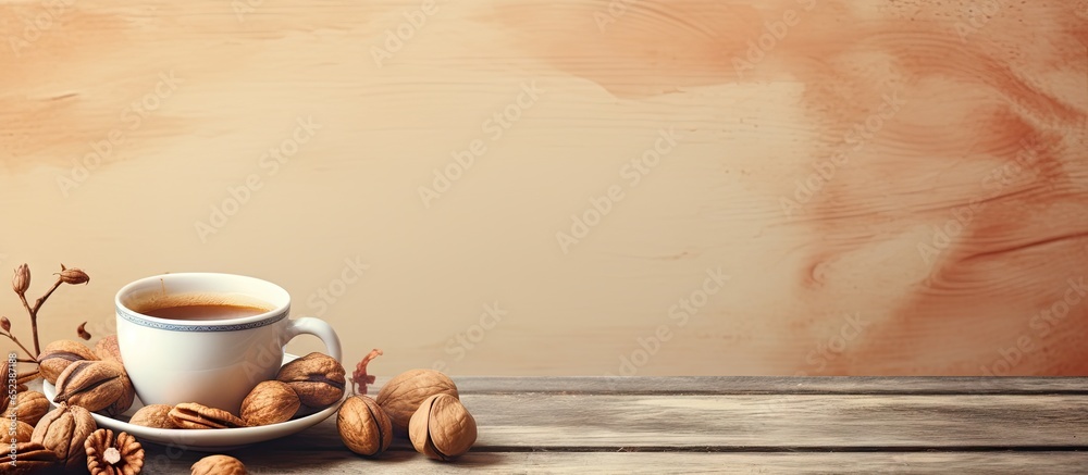 Canvas Prints combine cup walnuts and honey isolated pastel background copy space