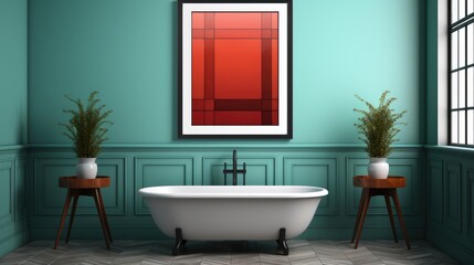 Fototapeta na wymiar Mock up poster frame close up on wall Bathroom Art , Mockups Design 3D, HD