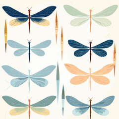Fototapeta na wymiar Dragonfly wings pattern, background, hand-drawn cartoon flat art Illustrations in minimalist vector style