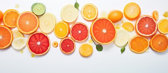 Multiple red orange and zest sections on a isolated pastel background Copy space