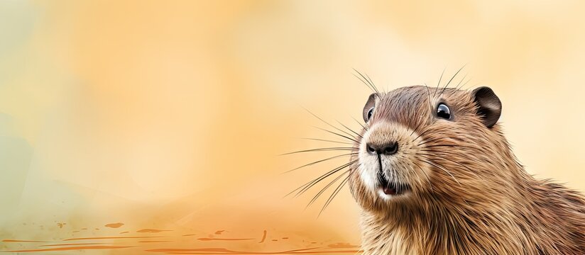 Coypu Nutria in isolated pastel background Copy space