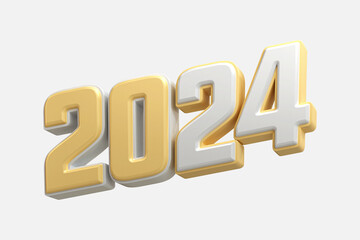 3d rendering Happy new year 2024 gold 3d text effect banner design template

