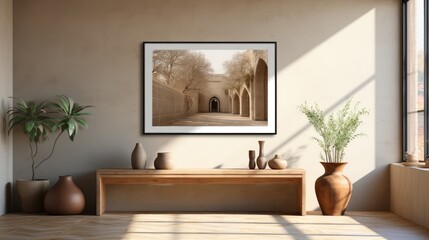 Mock up poster frame close up on wall Bedroom Moroccan, Mockups Design 3D, HD