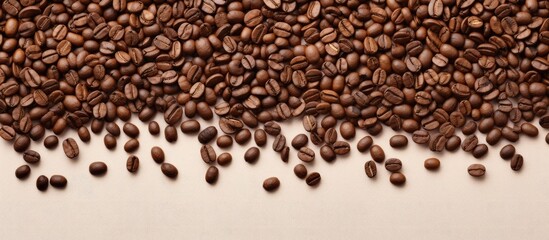 Naklejka premium Coffee beans being roasted on a isolated pastel background Copy space