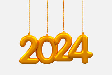 3d rendering Happy new year 2024 gold 3d text effect banner design template
