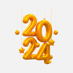 3d rendering Happy new year 2024 gold 3d text effect banner design template
