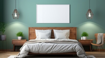 Mock up poster frame close up on wall Bedroom , Mockups Design 3D, HD