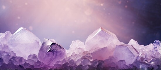 Macro amethyst quartz crystals purple and rough made of crystal stone isolated pastel background Copy space - obrazy, fototapety, plakaty
