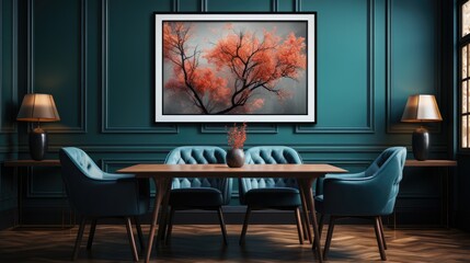 Mock up poster frame close up on wall Dining Room, Mockups Design 3D, HD