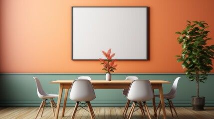 Mock up poster frame close up on wall Dining Room, Mockups Design 3D, HD