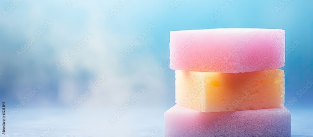 Aufkleber colored sponges in an image isolated pastel background copy space