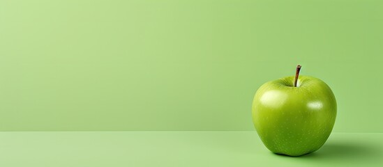 A green apple fresh and raw isolated on a isolated pastel background Copy space - obrazy, fototapety, plakaty