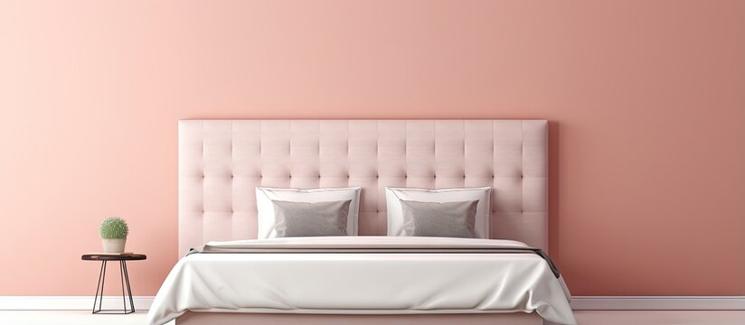 Isolated black double bed with large headboard isolated pastel background Copy space © vxnaghiyev