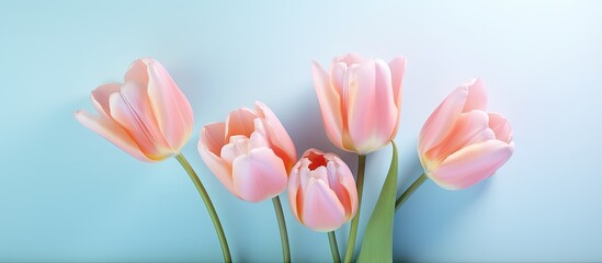 2 tulips with a fresh design isolated pastel background Copy space