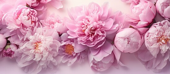 Fototapeta na wymiar Peonies are stunning blossoms isolated pastel background Copy space