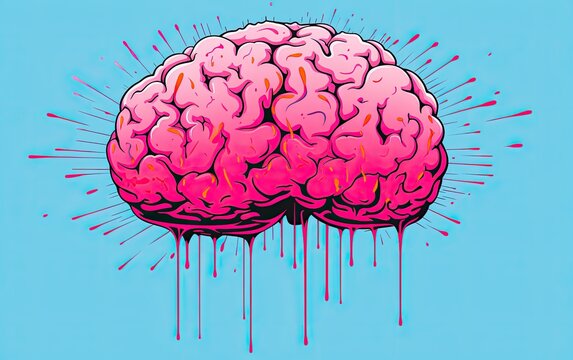 A pink color of the brain at the colorful background.