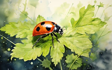 Ladybug on a green leaf.