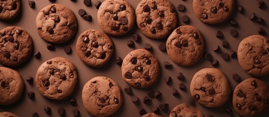 Obraz premium Chocolate cookies on a isolated pastel background Copy space seen from a close perspective