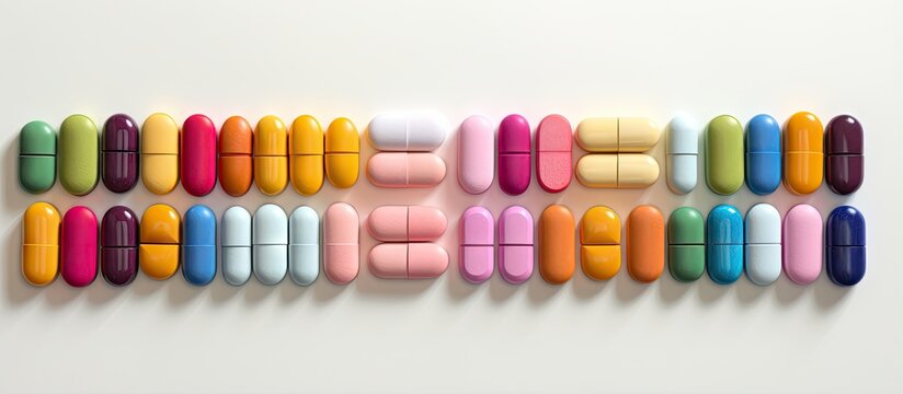 A collection of medicine in different colors both allopathic and Ayurvedic isolated pastel background Copy space