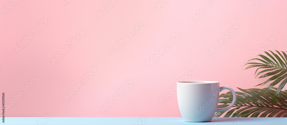 Poster 3d rendering of pink mugs in summer isolated pastel background copy space