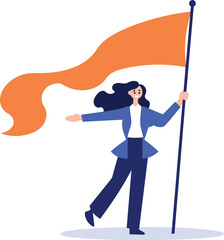 Hand Drawn Business woman holding a victory flag in flat style
