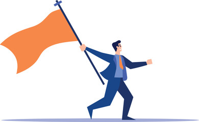 Hand Drawn Businessman holding a victory flag in flat style
