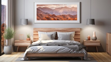 Mock up poster frame in Bedroom  Scandinavian Style   , Mockups Design 3D, HD