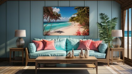 Mock up poster frame in Home Office  Beach House, Mockups Design 3D, HD