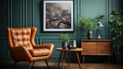 Mock up poster frame in Home Office  Rustic Style , Mockups Design 3D, HD