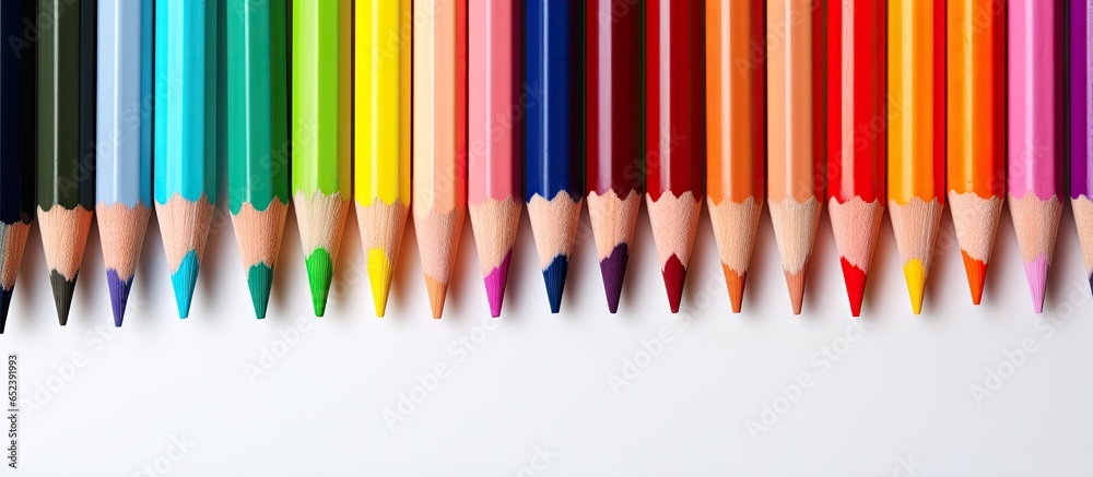 Poster colored pencils indicate text isolated pastel background copy space