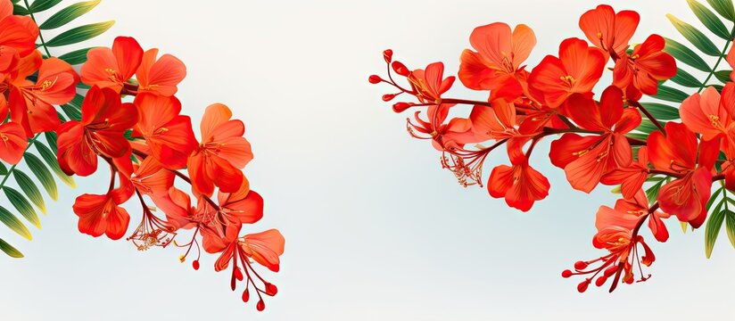 Isolated leaves of Poinciana regia on a isolated pastel background Copy space commonly known as royal poinciana or flamboyant