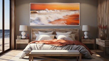 Mock up poster frame in BedroomCoastal-Inspired , Mockups Design 3D, HD