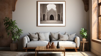 Mock up poster frame in Bedroom Moroccan in Monochromat , Mockups Design 3D, HD