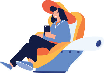 Hand Drawn Tourist with chair on airplane in flat style