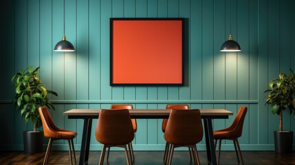 Mock up poster frame in Dining Room Art Deco in Blue , Mockups Design 3D, HD