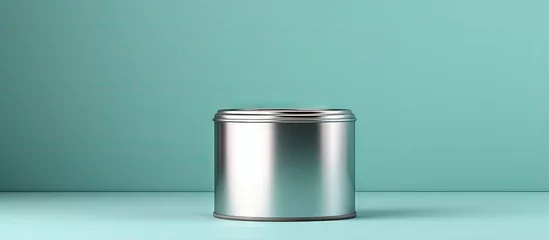 Fotobehang Mock up of an isolated metal food container isolated pastel background Copy space © vxnaghiyev