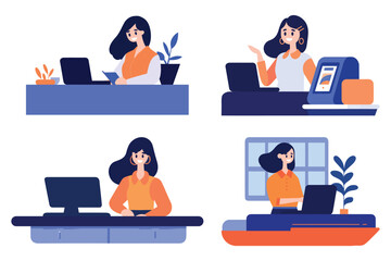 Hand Drawn Cashier or receptionist in a hotel in flat style