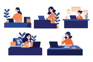 Hand Drawn Cashier or receptionist in a hotel in flat style
