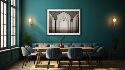 Mock up poster frame in Dining Room Moroccan, Mockups Design 3D, HD