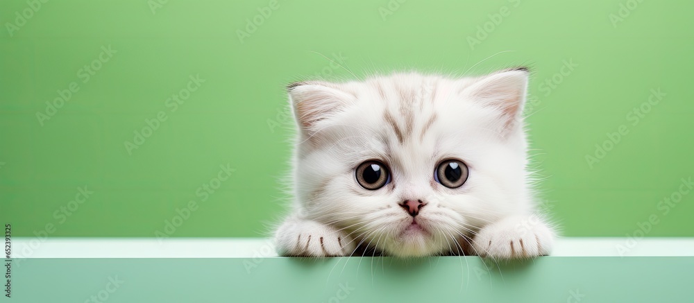 Poster white scottish fold kittens posing on a purple backdrop for a portrait isolated pastel background co
