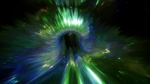 4K looping animation of flying through glowing nebulae, clouds and stars field. Elements furnished by NASA image. Abstract science fiction energy tunnel in space seamless loop. Wormhole travel
