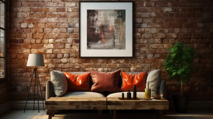 Fototapeta premium Mock up poster frame in Guest Room Industrial Style, Mockups Design 3D, HD