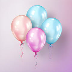 Set of round helium balloons in soft pastel colors,Festive decorative element in realistic 3d design,Decor for Valentine's day, wedding and birthday,vector illustration.