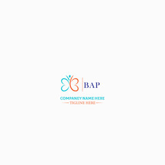 BAP letter logo design in six style. BAP polygon, circle, triangle, hexagon, flat and simple style with black and white color variation letter logo set in one artboard. BAP