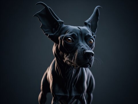 Black alien dog 3D rendering on a dark background