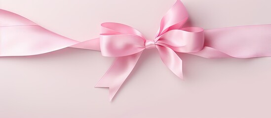 Stunning pink ribbon on isolated pastel background Copy space