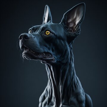 Black alien dog 3D rendering on a dark background